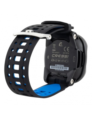 Cressi daVinci blue dive computer - rear case and silicone strap