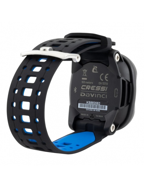 Cressi daVinci blue dive computer - rear case and silicone strap